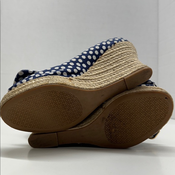 Tory Burch Canvas Espadrilles Heels Wedges High Heel Shoes Polka Dot Blue 8 - Picture 7 of 8